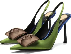 Women's Chic Satin Slingback High Heels with Handmade Rose Detail - 3 Stunning Shades for Fashionable Outfits