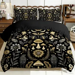 2/3 Pcs Comfortable Golden Floral Bird Pattern Duvet Cover Set, Soft And Breathable, 100% Polyester Fiber High-Definition Digital Printing Design, All-Season Home Gift, Machine Washable (1 Duvet Cover +1/2 Pillowcase, No Filling)
