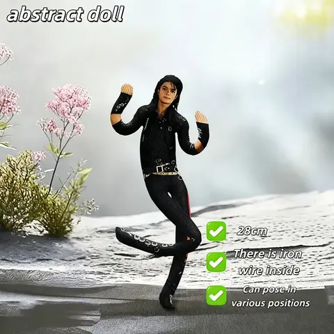 Michael Jackson Roleplay Prop, Bendable Plush Doll with Iron Wire Skeleton, Poseable Jointed Figure, Dual-Sided Print Stuffed Toy, Trendy Decor & Perfect Gifts for Music Fans