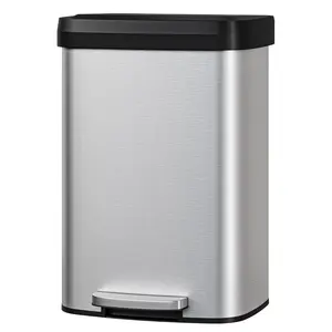 13.2 Gallon Step-on Trash Can for Kitchen, with Liner Rim & Soft Close Plastic Lid