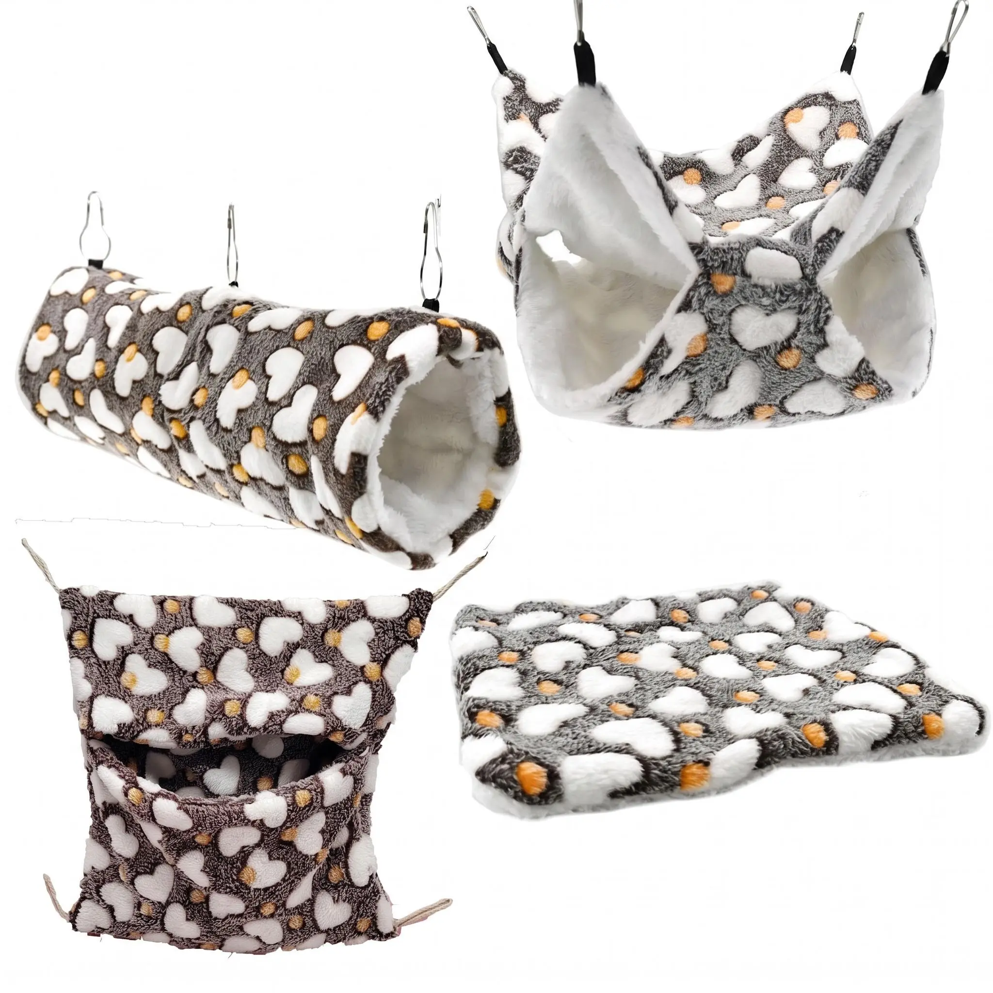 Guinea Pig Hammock Bed Fleece Hanging Hideout, Small Pet Cage Accessories Sleeping Bag Tunnel for Hamster Rat Ferret Sugar Glider Gerbil, Soft Animal Hide Hammocks Toy with Hooks