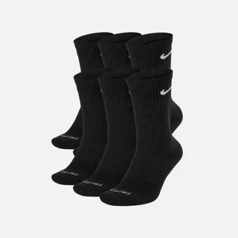 NIKE Men's Dri-FIT Athleisure Crew Socks - Sturdy, Sweat Wicking, Shock Absorption, Cooling, Breathable Knit Top, All Seasons Everyday Plus Plain Sports Socks, Large, Black (6 Pack)