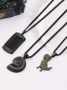 1PC Stainless Steel Dinosaur Conch Pendant Necklace for Men's Fashion Daily Versatile Gun Black Electrophoretic Cute Necklace Street Fashion Jewelry Gifts
