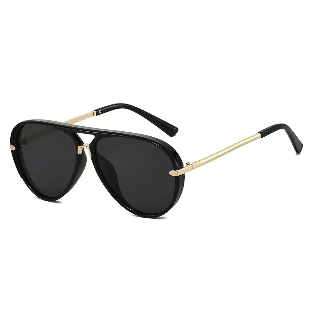 Unisex Full-Rim Classic Aviator Sunglasses - Gold-Trimmed Black Frame Eyewear, Modern Trendy Pilot Shades for Women, Womens Sunglasses,