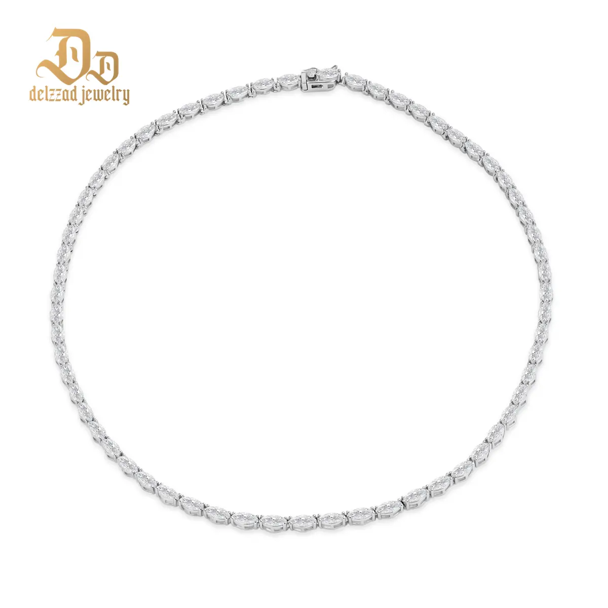 Delzzad 14K Gold-Plated Endless Laurel Necklace Tennis Necklace Chain Marquise Synthetic Moissanite Necklace Jewelry Copper Chain Perfect Birthday Wedding Engagement Anniversary Christmas Gift