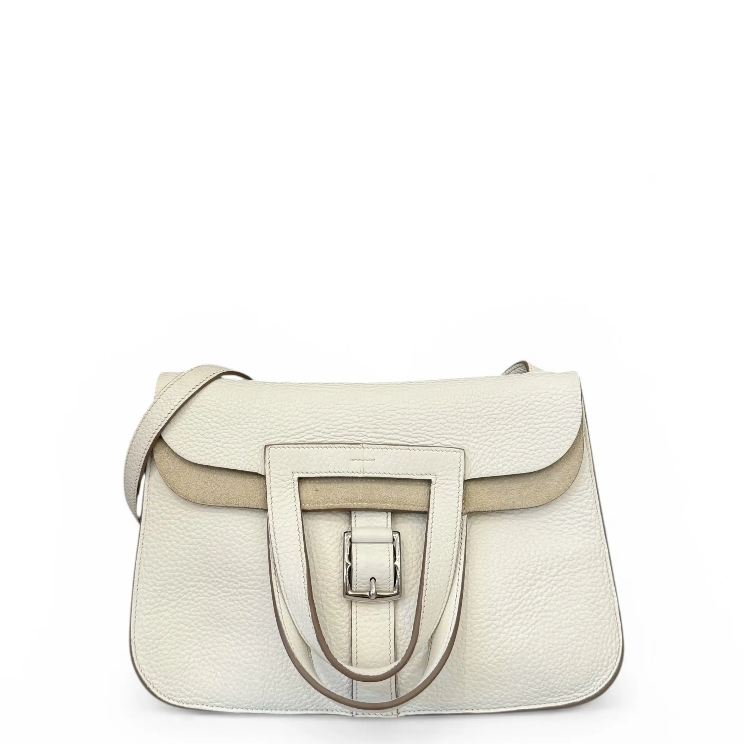 Pre-owned HERMÈS Leather tote bags Hermes Halzan 31 Taurillon Clemence 01 White (xx041026a0)