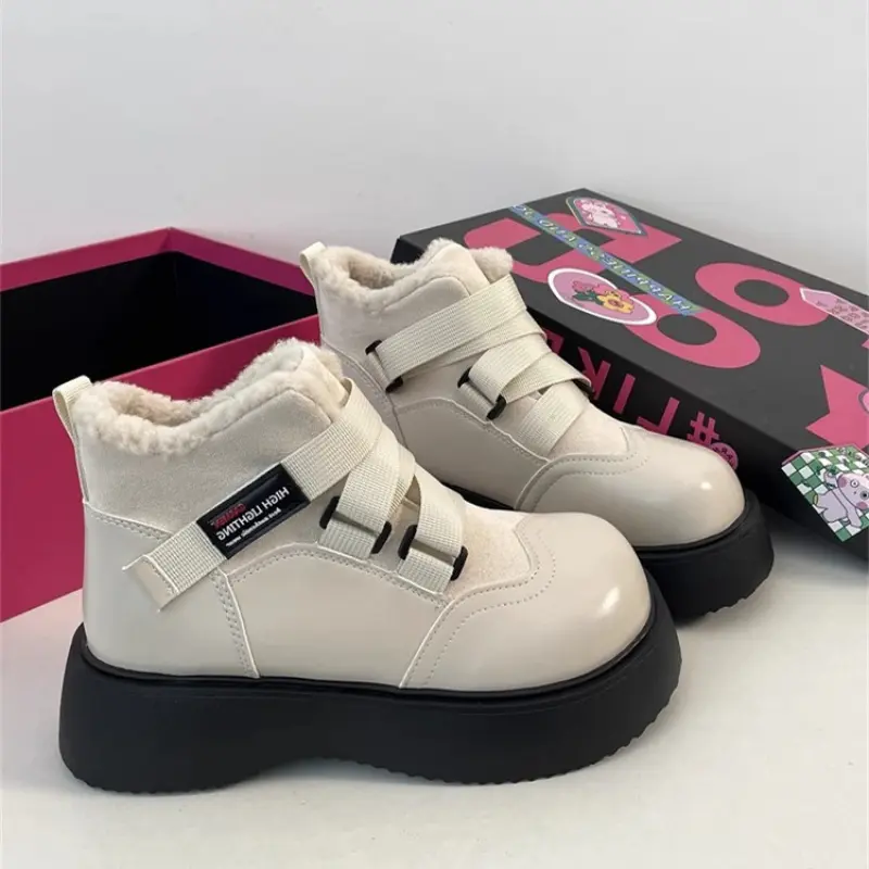 BDHJYDB Women'S Thermal Platform Winter Boots with Fleece Lining & Non-Slip Sole - Beige EVA Upper, Chunky Platform Heel, Cushioned Insole & Arch Support - Warm Insulated Shoes for Snow & Ice, Casual & Semi-Formal Outfits (Local Warehouse), School Shoe Fo