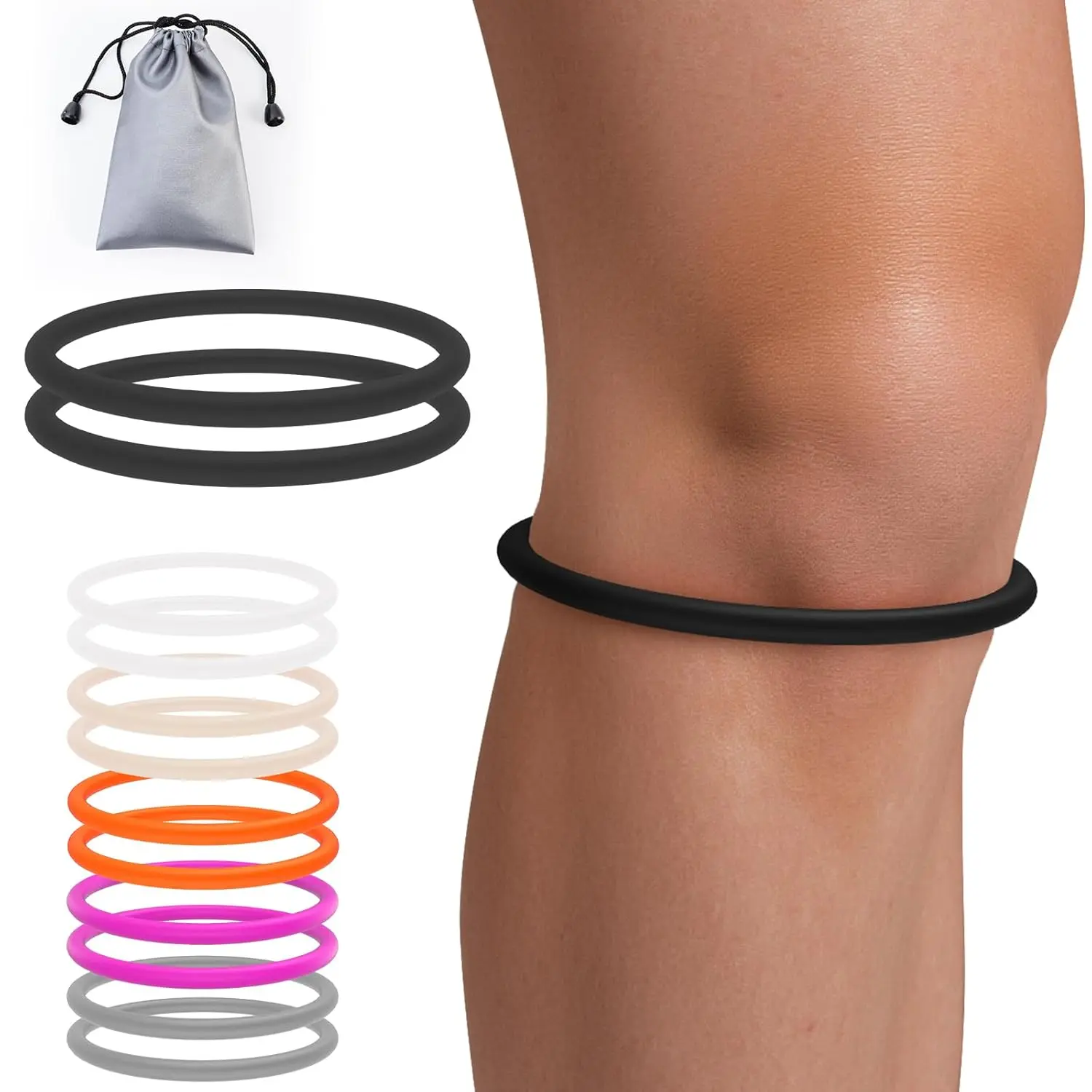 2PCS Patellar Tendon Support Strap for Knee Pain Relief, Knee Bands for Basketball, Running, Tennis, Soccer and Hiking, Silicone Patella Band for Women and Men, Includes Storage Bag (Black)