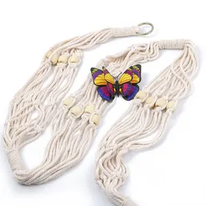 Explorinox 3 Layers Hand Woven Cotton Plants Flowers Pot Hanging Basket Holder Net 1.8m Eco-friendly Durable Garden Decor for Indoor Outdoor Use Sturdy Flexible Design