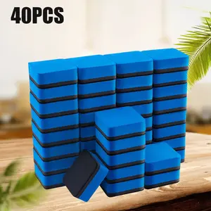 A set of 40 Magnetic Whiteboard Erasers for Adults, Polyester Fiber Material, Ideal for Cleaning Dry Erase Markers on Magnetic Softboards, Glass Boards, and Dry Wipe Boards (Blue)- Home Improvement.