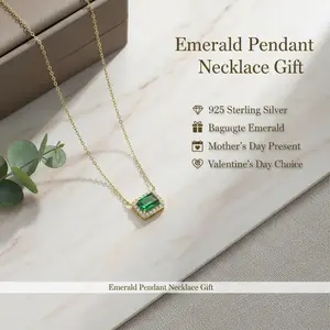 Baguette Emerald Necklace Emerald Necklace In 925 Sterling Silver Emerald Necklace for Her Gifts Mother's Day Gifts for Wife Women Vintage Jewelry