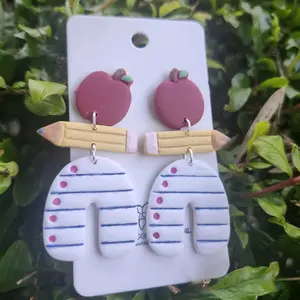 Polymer Clay Teacher Apple Pencil Paper Earrings for teachers gift