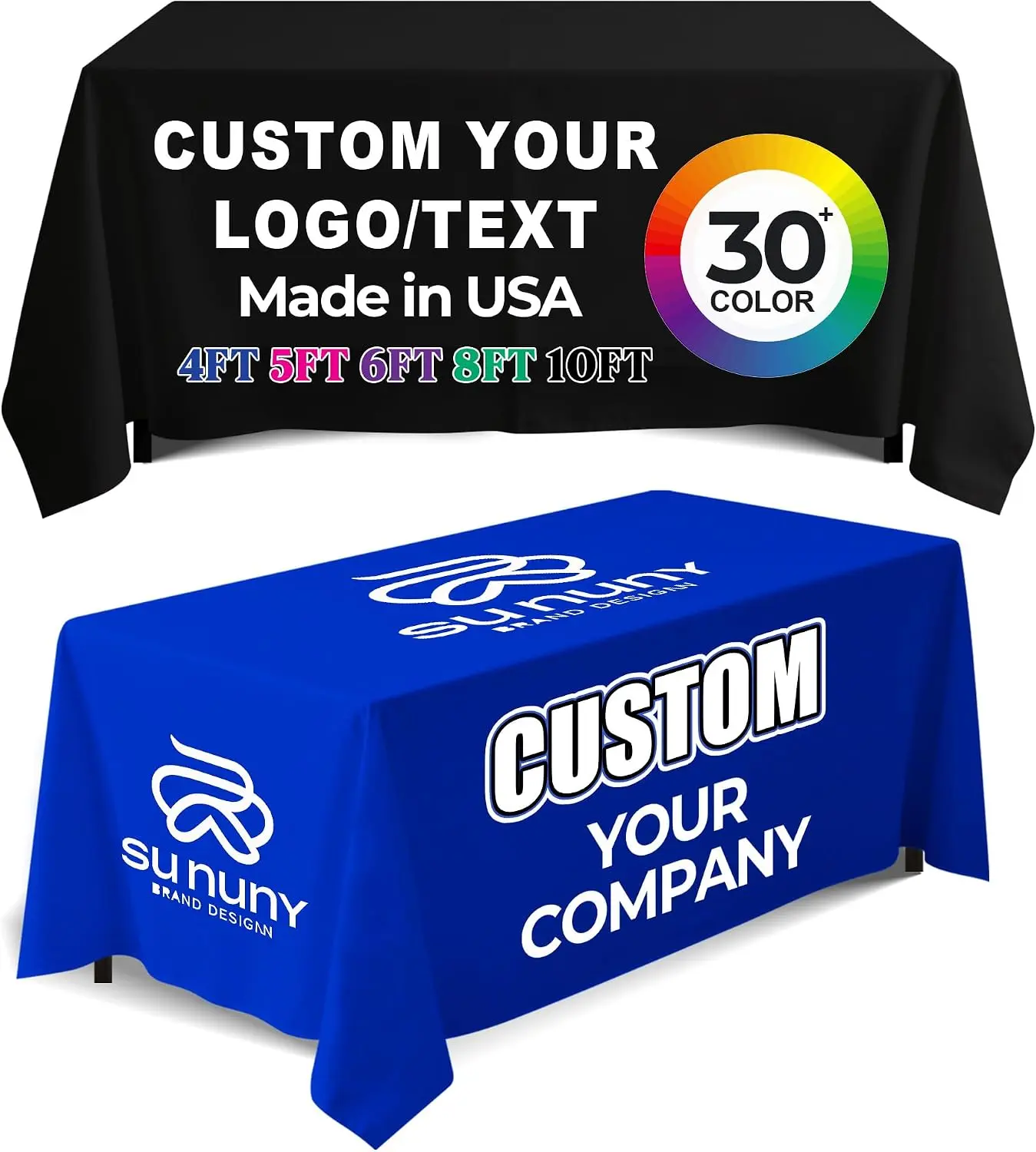 Custom Table Cloth with Business Logo Text Image for 4/5/6/8/10FT Table Personalized Tablecloth for Business Tradeshow Events Company Parties Restaurants Retail