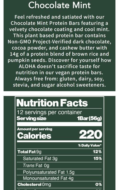 ALOHA Chocolate Mint Protein Bar | 12 Bars | 14g Plant Protein, 5g Sugar | Certified USDA Organic, Vegan, Gluten-Free | Refreshing Mint + Dark Chocolate