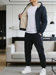 [Classic Athletic Tracksuit] 2pcs Fleece Lined Men's Classic Athletic Tracksuit Set | Casual Full-Zip Sweatsuits Long Sleeve Hoodie And Jogging Pants Set for Gym Workout Running, Thick