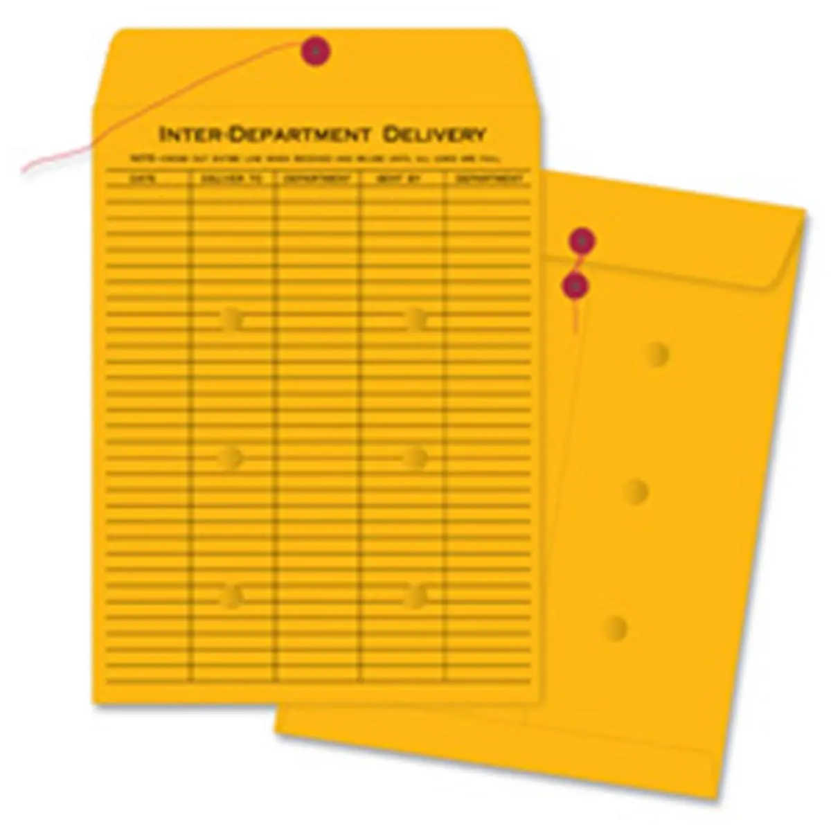 212 MAIN Interdepartmental Business Envelopes - 32 lb. Black Kraft Stock, String & Button Closure, 10in x 15in, 5 Columns Across, Visual Acknowledgment Holes, 100-Count Box