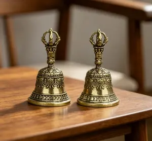 Vintage Mini Brass Bell Antique Bronze Pendant Retro Copper Craft For Office Desk Decor Home Table Decoration Collectible Art Ornament