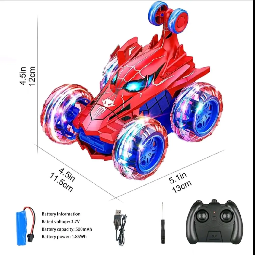 Spider Remote Control Car RC Car - Red 4WD with 360 Flips, 500mAh Battery, Fun Outdoor Gift for Kids Ages 4-12, Nitrosamine Free