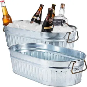 5.3Gallons Galvanized Beverage Tub Galvanized Bucket Metal Ice and Drink Bucket with Handles Galvanized Tub for Parties Farmhouse Home Pool Bar(Silver, 2 Pcs) Lallisa