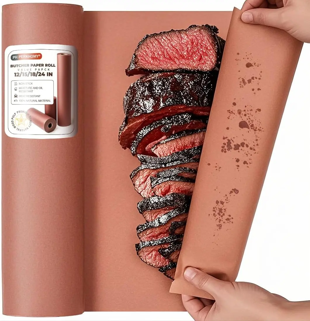 BBQ Butcher Paper Roll – PerkHomy Pink Smoker Paper 18" x 200', Unbleached & Unwaxed for Grilling, Smoking & Meat Wrapping