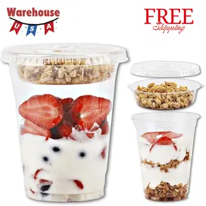 12 oz Clear Plastic Parfait Cups with Insert 3.25oz & Flat Lids No Hole - (50 Sets)