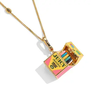vibecharm Long Metal Openable Smoke Case Pendant Necklace - Gold-Tone Fashion Jewelry with Hidden Colorful Sticks, Unique Aesthetic Accessory for Daily Wear