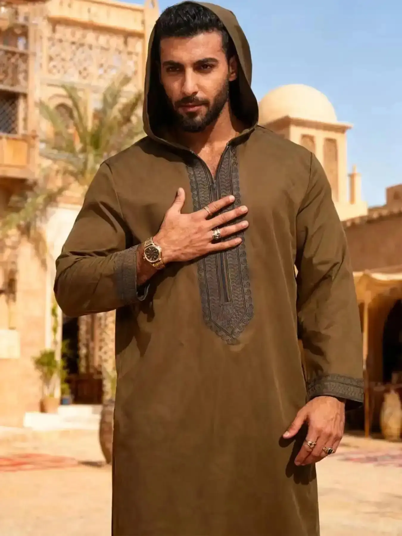 Stylish Loose Casual Muslim Men's Long Robe Modesty Thobe, Comfortable Middle Eastern Apparel for Daily Wear, Trendy Fashion for Modern Men Clothing, Lightweight, Breathable, Relaxed