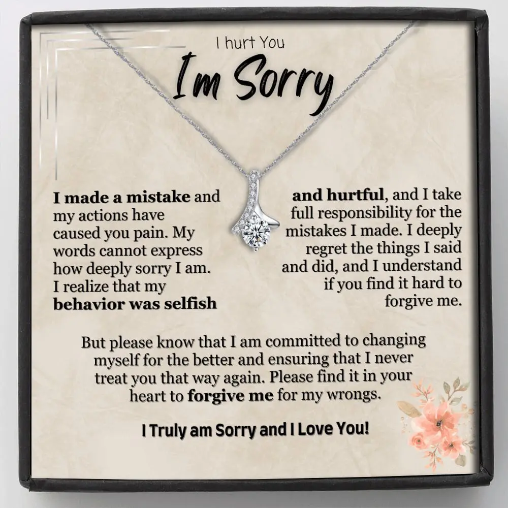 I Hurt You I'm Sorry Personalized Message Necklace, Gold Statement Chain Costume Jewelry, Apology Gift For Her with Meaningful Message Card Box, Personalized Message Necklaces