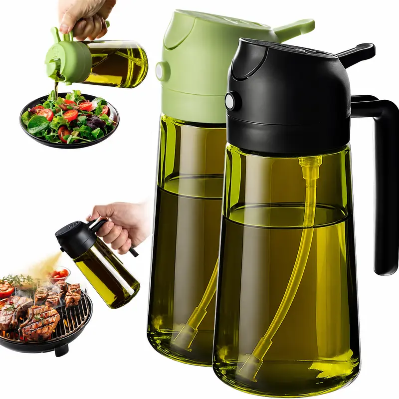 [Christmas gift]2PCS 2-in-1 Oil Dispenser & Oil Sprayer, 16oz / 470ml Olive Oil Bottle with Fine Mist Nozzle, Oil Spray Bottle for Cooking, Air Fryer & Salad (Black & Green)