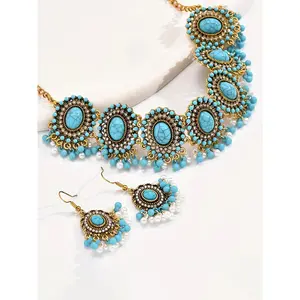 Bohemian Turquoise Beaded Necklace & Dangle Earrings Set | Vintage Fashion Jewelry for Women & Girls
