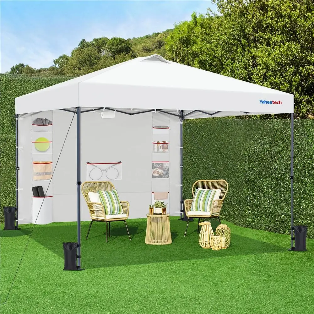 Yaheetech 10x10FT Pop-up Canopy with Sidewall & 9 Storage Pockets, Instant Canopy Tent with 1-Person Setup Center Lock, Wheeled Carry Bag and 4 Sandba