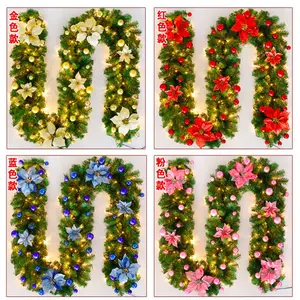 1 artificial Christmas garland light, green vines with red flowers indoor decorative lights, battery-powered LED lights, 2025 new Christmas atmosphere lights, suitable for home stairs, fireplaces, front porch doors, indoor and outdoor Christmas decoration
