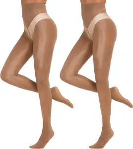 MANZI Women's Shiny Sheer Tights High Waist Pantyhose Silky Spandex Stretch Oil Shimmer Nylon Stockings Dressy Legwear for All Seasons SpringStatements Basic Lightweight Elastic