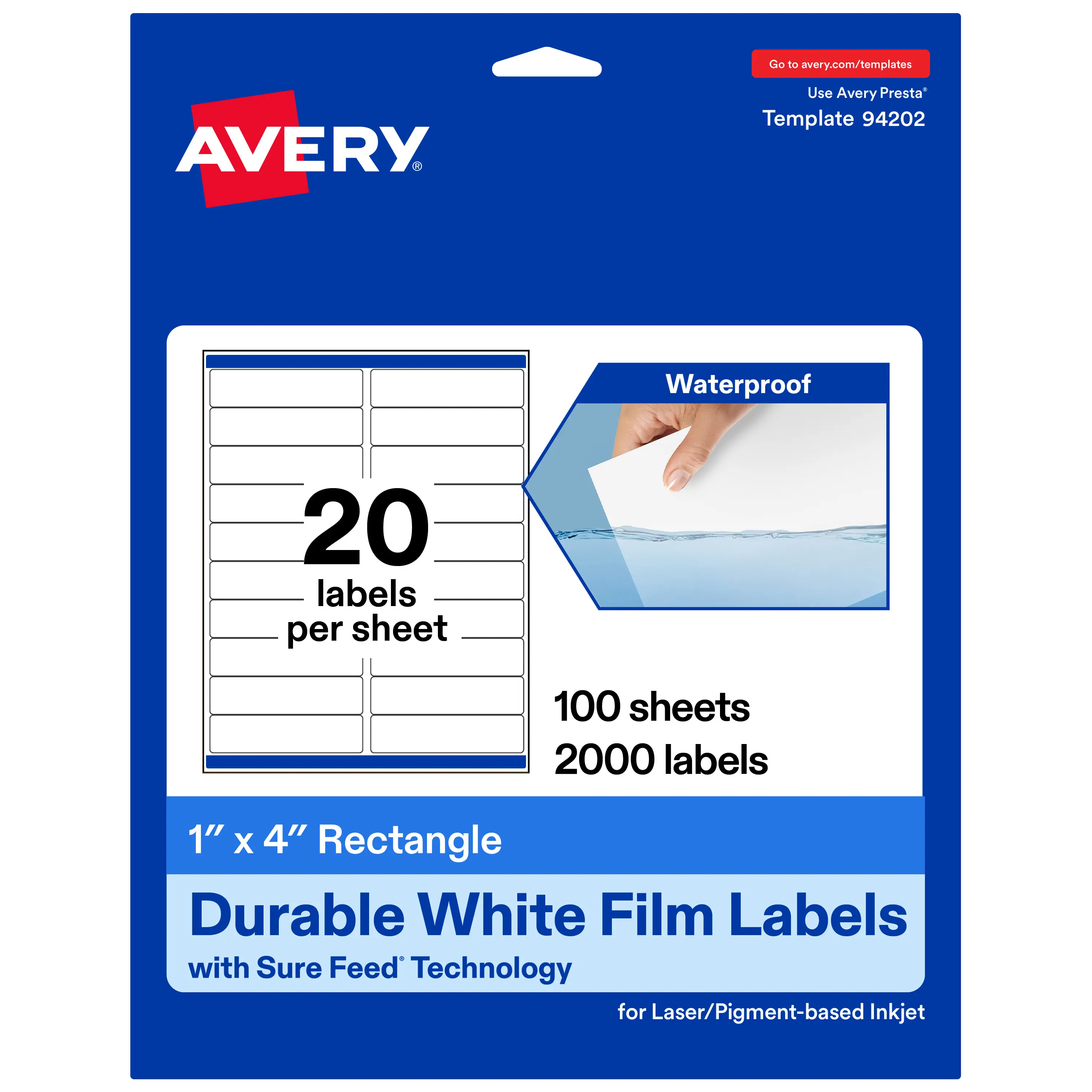 Avery Waterproof Rectangle Labels with Sure Feed, 1" x 4"