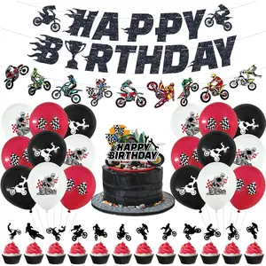 Dirt Bike Birthday Party Decorations Set Motocross Theme Party Supplies with Motorcycle Banners Balloons Cake Cupcake Toppers for Racing-Themed Celebrations