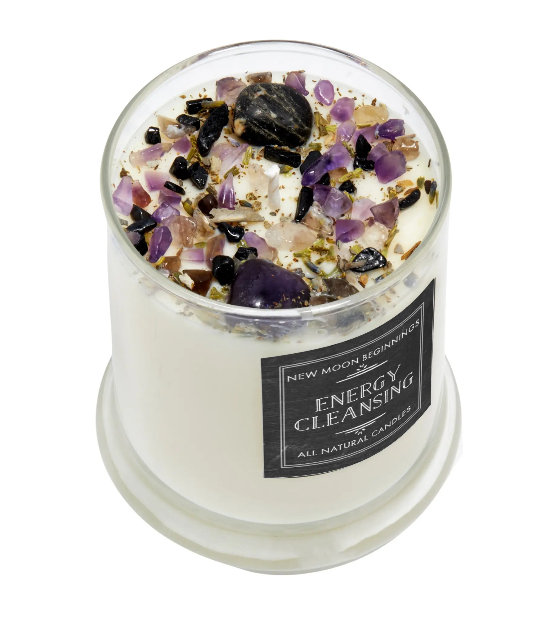 Energy Cleansing Candle by New Moon Beginnings, Soy Wax, Aromatherapy, Herb and Crystal Candles for Cleansing, Release Negativity, Protection
