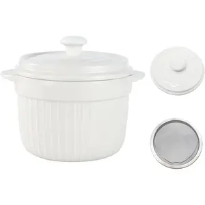 Ceramic Bacon  Container with Strainer, Container for Kitchen 17oz,White