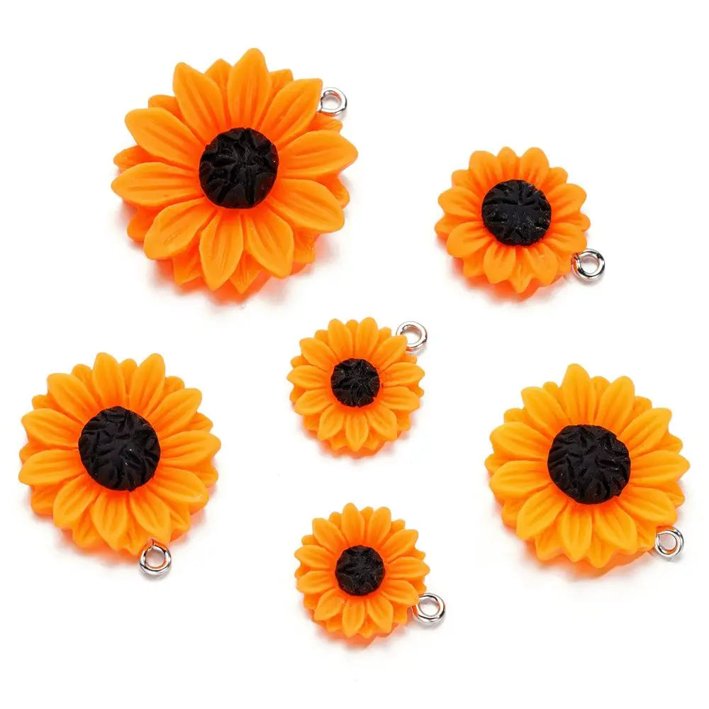 10pcs/Lot 3D Sunflower Resin Pendants Flatback Flowers Keychain Necklace Pendant Charm DIY Jewelry Making Accessories
