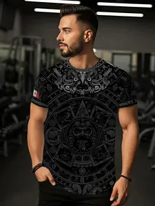 Aztec Sun Stone Pattern Mexico Heritage Shirt, Fitted Casual Aesthetic Long Sleeve Top for All Seasons, Ethnic, Tribal, Animal and Geometric Print Design