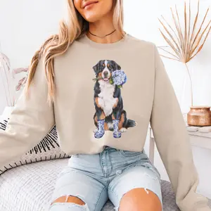 Floral Bernese Mountain Dog T-Shirt / Sweatshirt / Hoodie, Bernie Toile shirt , Bernie Lover Gift,  Berner Teacher , Cute Dog Mom Mothers Day Cotton Fabric