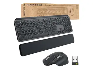 Logitech MX Keys Combo for Business , Gen 2, Full Size Wireless Keyboard and Wireless Mouse, with Keyboard Palm Rest, Bluetooth, Logi Bolt, Quiet Clicks, Windows/Mac/Chrome/Linux - Graphite