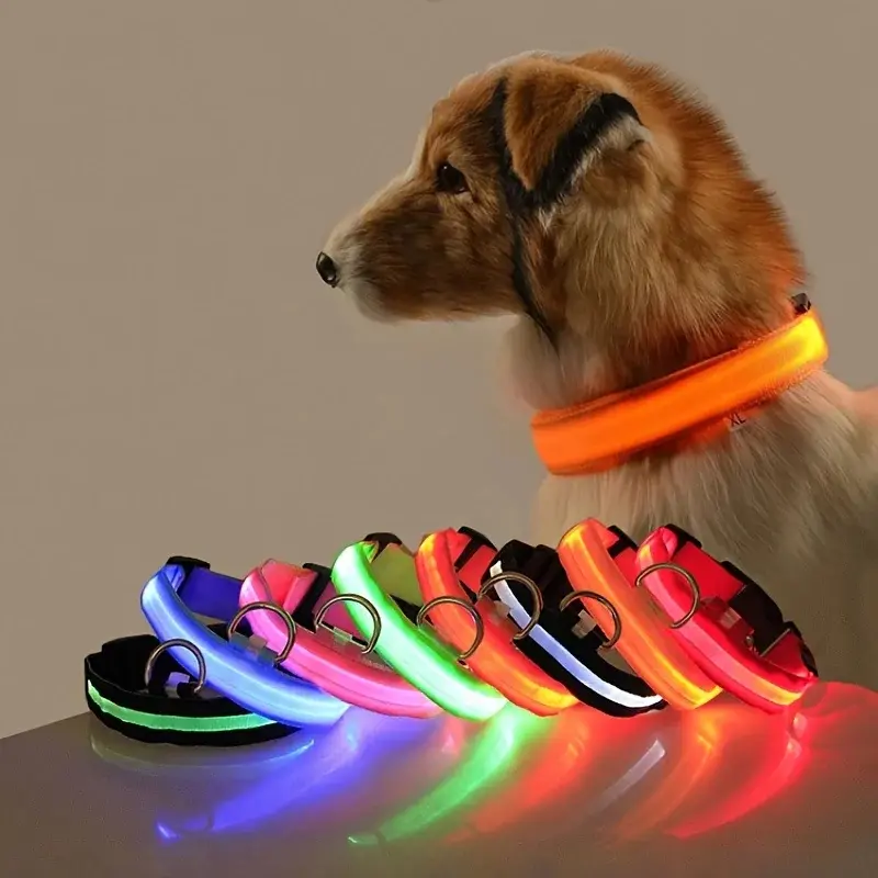 LED Dog Collar Rechargeable Glowing Pet Collar Adjustable Nylon Safety Light Collar for Night Walking Small Medium Large Dogs