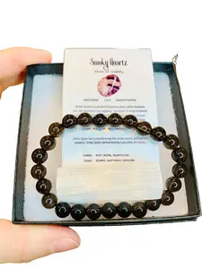 Crystal Smoky Quartz 8mm Round Bead Stretch Bracelet ~ Gift Set with Complimentary Selenite ~ Semi-Precious Gemstone ~ 7.25-7.50 Inches ~ Unisex ~ Reiki ~ Metaphysical ~ Meditation Crystals ~ Yoga