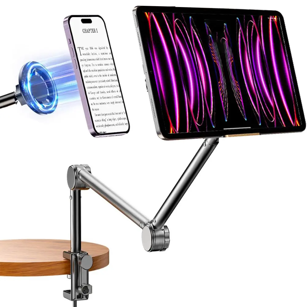 Rotating Tablet Stand for Desk - [Fully Adjustable][Foldable & Portable] iPad Stand with Heavy-Duty Base,Tablet Holder for 4.7-13" Devices, for iPad Pro Air Mini, Kindle, iPhone 17 Pro Max, For iPhone/Tiktok/Short Video