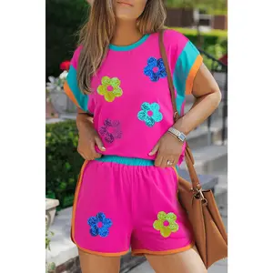 Sequin Round Neck Top and Shorts Set