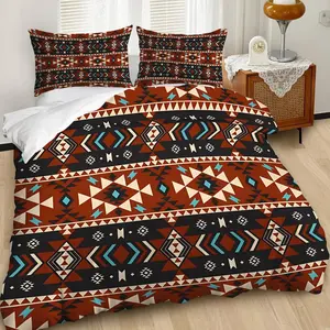 2/3Pcs Tribal Geometric Duvet Cover Set, Southwestern Inspired Bedding Set with Bold Earthy Tones,Soft Microfiber for Cozy Bedroom Décor - Perfect for Bohemian Vibes! Boho Bed Set, Includes 1 or 2 Pillowcase - No filling/Zipper Closure