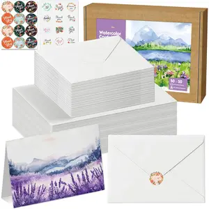 50 Pack Foldable Blank Watercolor Cards with Envelopes 4 x 6 Inch, 140lb Heavyweight,  Cotton, White, Acid-Free Water color Cards to  or Cards Making for Christmas Birthday