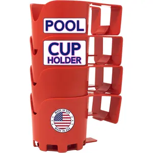 Red Poolside Cup Holder for above Ground Pools – Clip-On above Ground Pool Drink Holder – Pool Cup Holder for Drinks, Beer, & Accessories by Storage Theory - 4 Pack BeraTek Industries