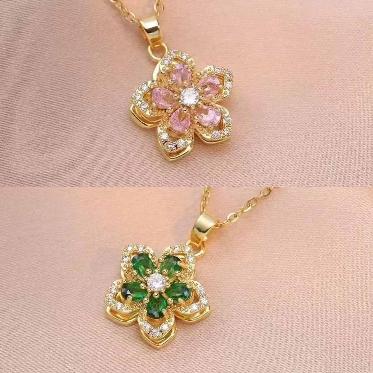 Women's 5-Petaled Swirl Crystal Necklace - 40+5cm Adjustable Alloy, Sparkling Zirconia Gemstone, Glam Sparkle Luxury Design, Cute Necklaces for Female, Celestial Costume Jewelry, Girlfriend/Mother's Day Gift