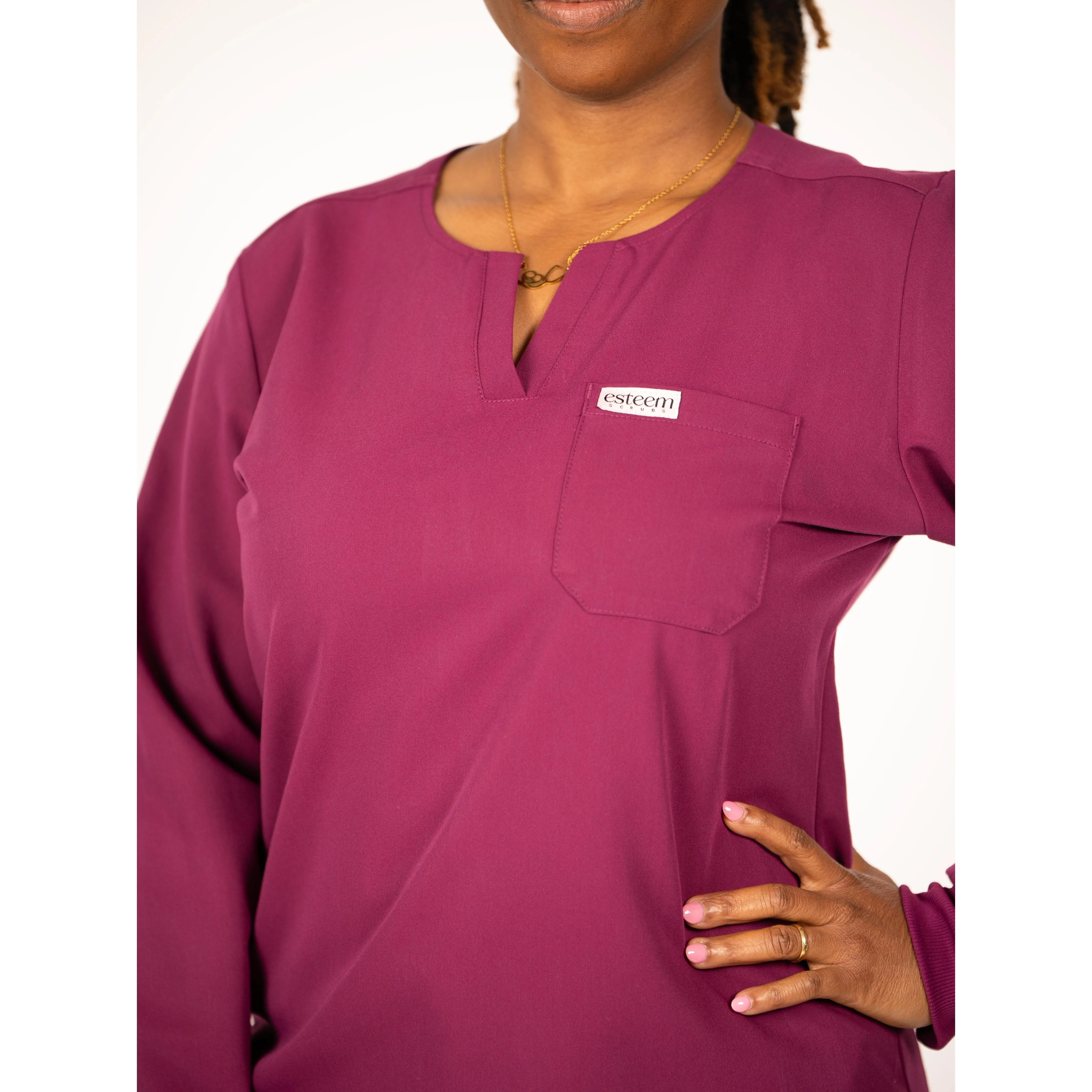 Talata Long Sleeve Scrub Shirt-Burgundy.